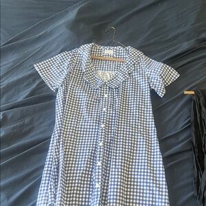 Blue Gingham Button-Front Dress with Peter Pan Collar